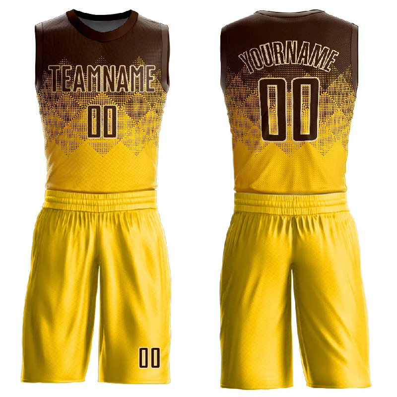 Basketball Jersey For Best Sellers-Custom Yellow Brown-Cream Round Neck Sublimation Basketball Suit Jersey