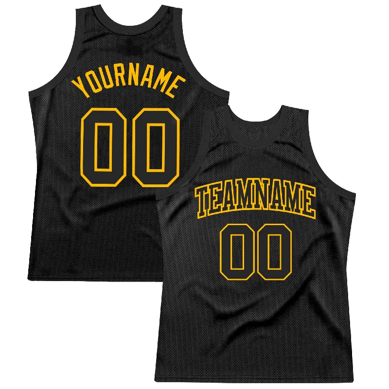 Basketball Jersey For Home Games-Custom Black Gold Authentic Throwback Basketball Jersey