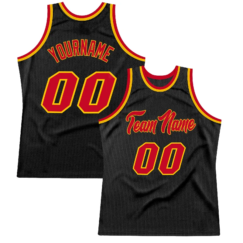 Basketball Jersey For Women-Custom Black Red-Gold Authentic Throwback Basketball Jersey