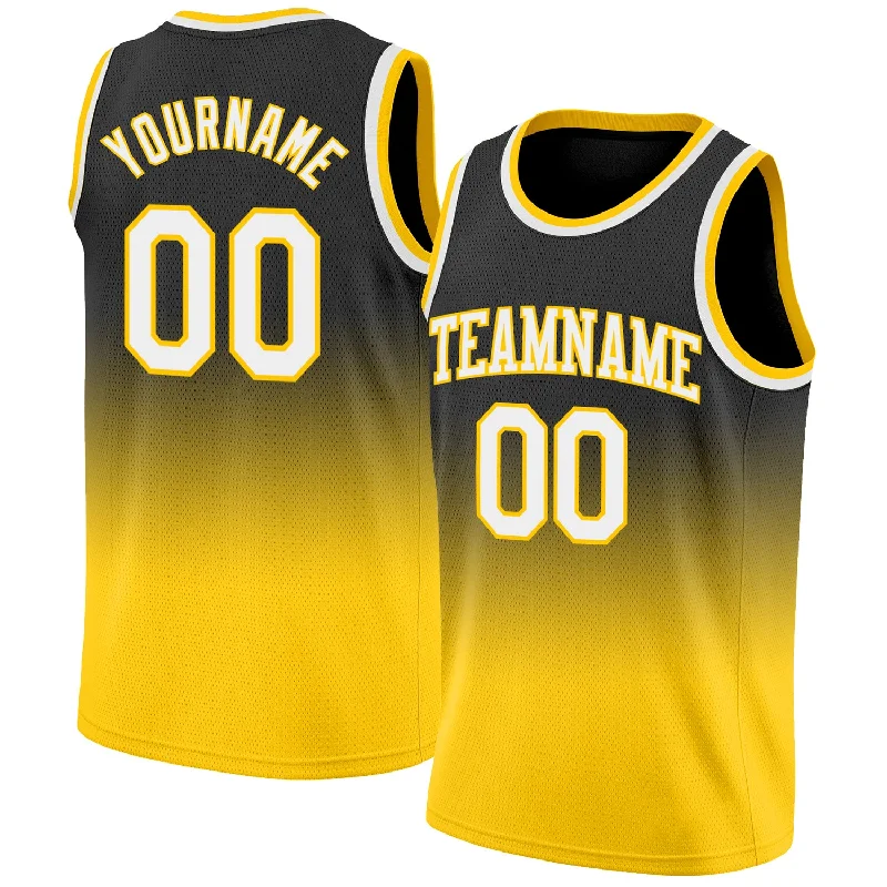 Basketball Jersey With Affordable Prices-Custom Black White-Gold Authentic Fade Fashion Basketball Jersey