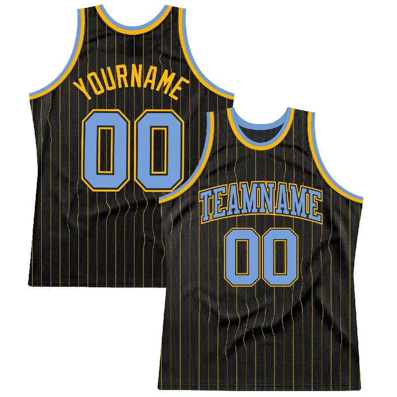 Basketball Jersey For Viral Styles-Custom Black Gold Pinstripe Light Blue-Gold Authentic Basketball Jersey