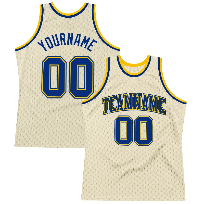 Basketball Jersey With Bold Stripes-Custom Cream Royal-Gold Authentic Throwback Basketball Jersey