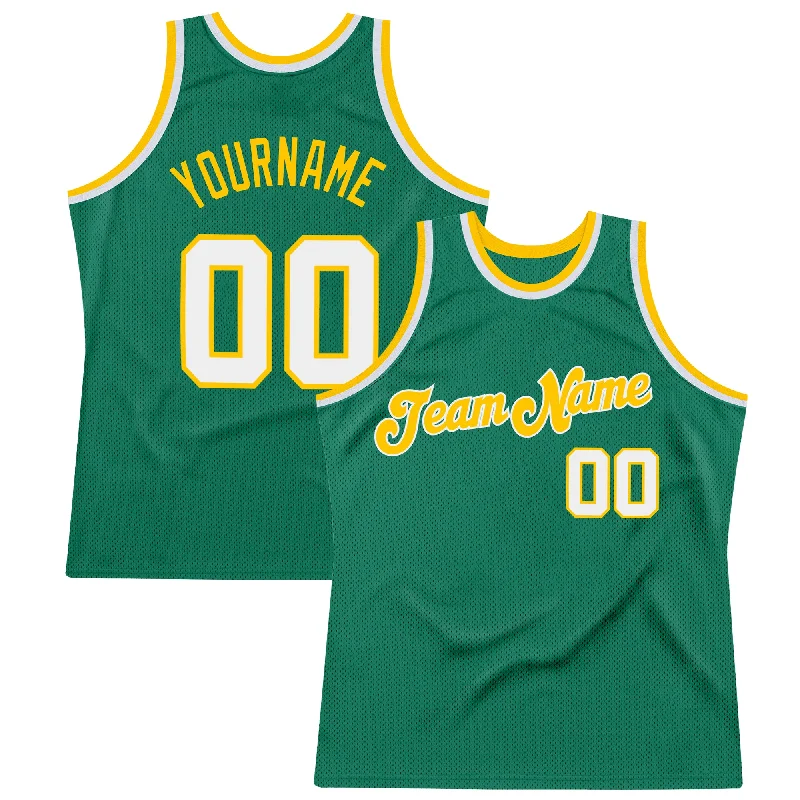 Basketball Jersey With Durable Print-Custom Kelly Green White-Gold Authentic Throwback Basketball Jersey