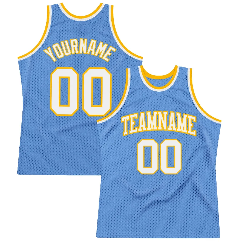 Basketball Jersey With Retro Style-Custom Light Blue White-Gold Authentic Throwback Basketball Jersey