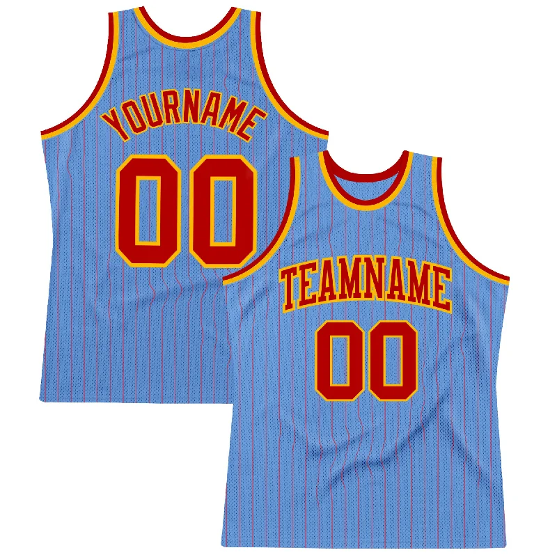 Basketball Jersey For Performance Wear-Custom Light Blue Red Pinstripe Red-Gold Authentic Basketball Jersey