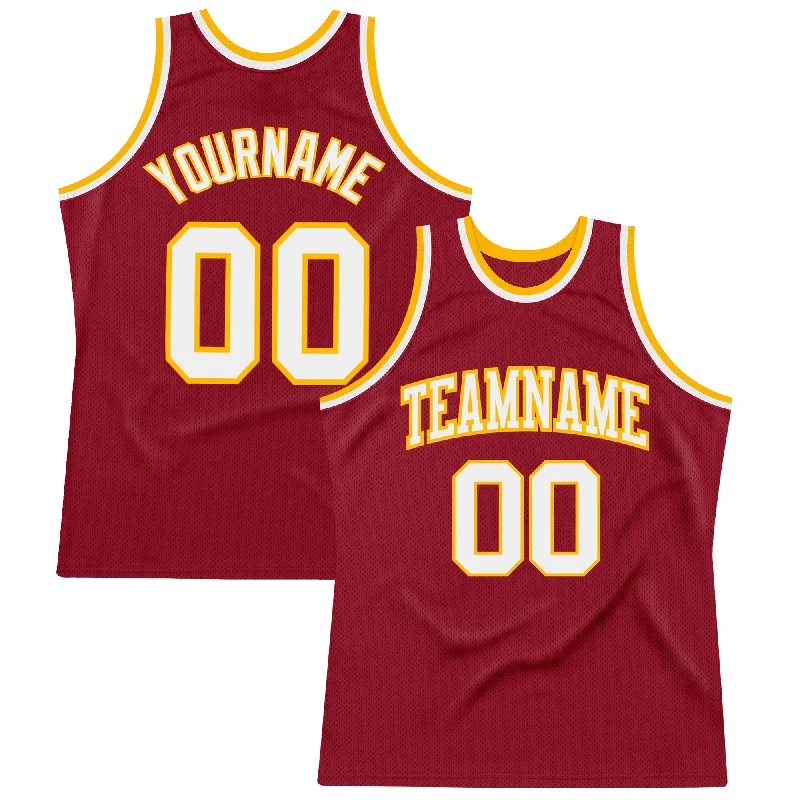 Basketball Jersey For Fashion Fans-Custom Maroon White-Gold Authentic Throwback Basketball Jersey