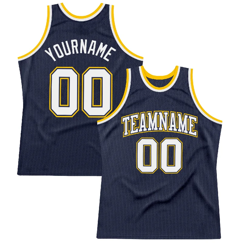 Basketball Jersey For Viral Styles-Custom Navy White-Gold Authentic Throwback Basketball Jersey