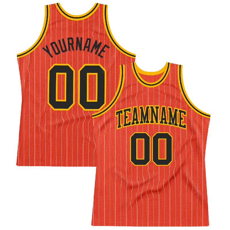 Basketball Jersey With Retro Style-Custom Orange White Pinstripe Black-Gold Authentic Basketball Jersey