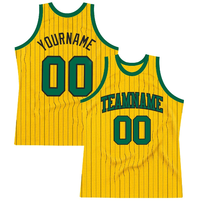 Basketball Jersey With Vintage Designs-Custom Gold Black Pinstripe Kelly Green Authentic Basketball Jersey