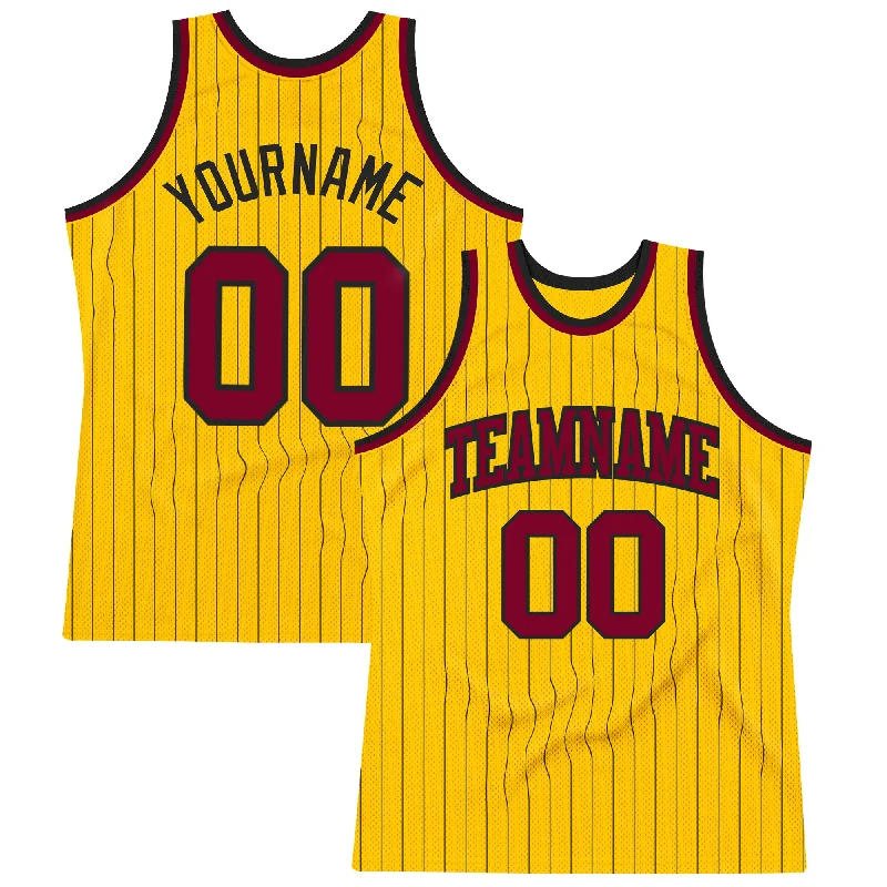 Basketball Jersey With Lightweight Fabric-Custom Gold Black Pinstripe Maroon Authentic Basketball Jersey