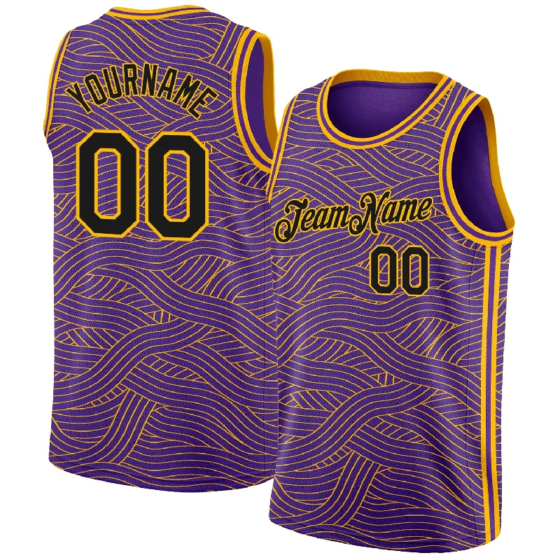 Basketball Jersey For Kids’ Sizes-Custom Purple Black-Gold Authentic City Edition Basketball Jersey