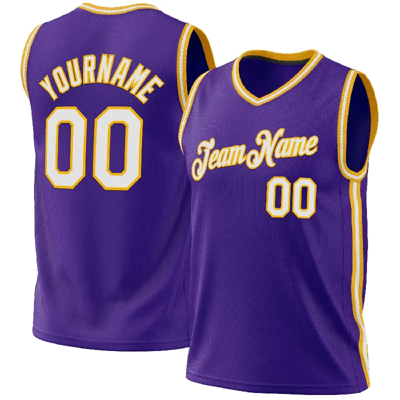 Basketball Jersey For NBA Fans-Custom Purple White-Gold Authentic Throwback Basketball Jersey