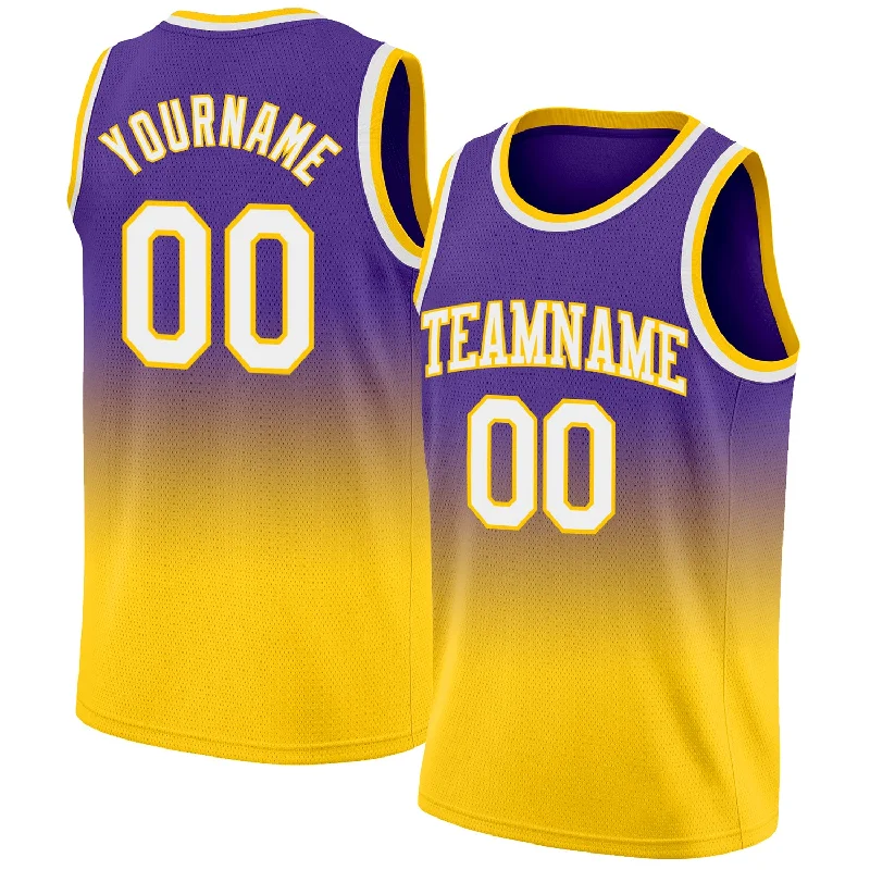 Basketball Jersey For Full Kits-Custom Purple White-Gold Authentic Fade Fashion Basketball Jersey