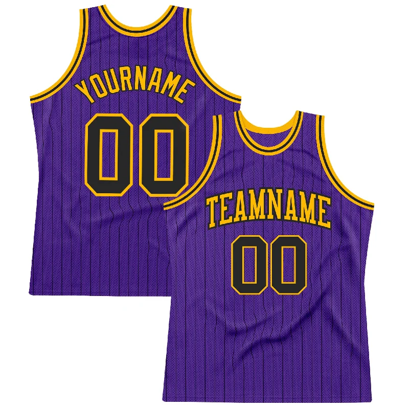 Basketball Jersey In Red-Custom Purple Black Pinstripe Black-Gold Authentic Basketball Jersey