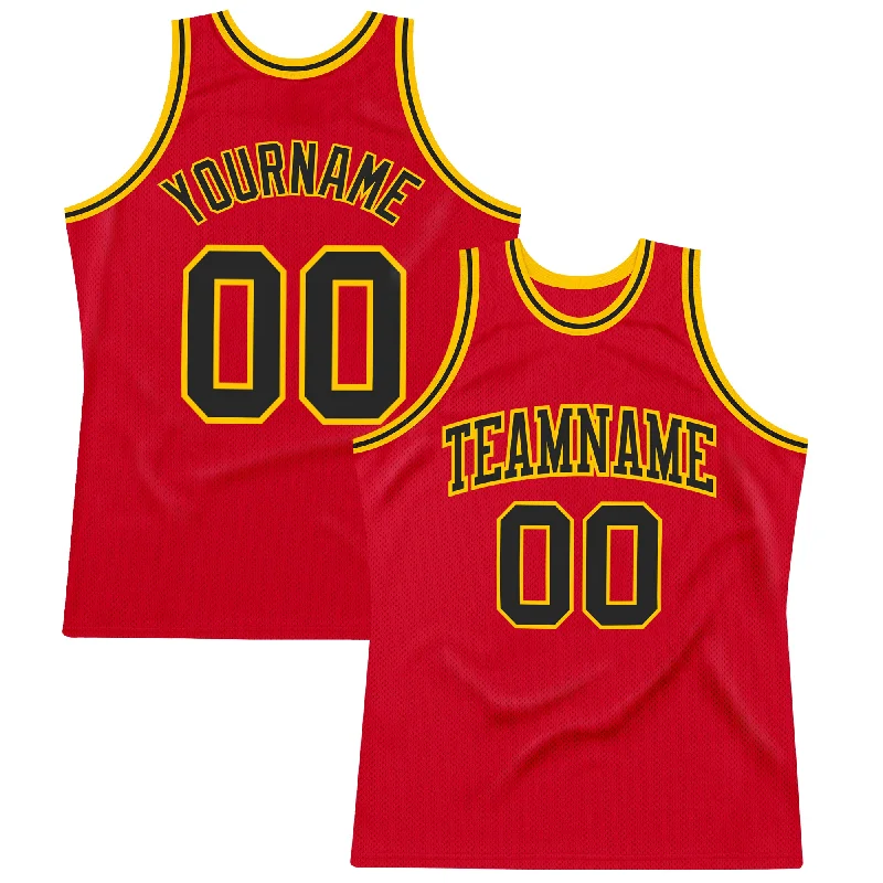 Basketball Jersey With Loose Style-Custom Red Black-Gold Authentic Throwback Basketball Jersey