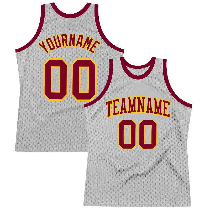 Basketball Jersey For Shooting Guards-Custom Gray Maroon-Gold Authentic Throwback Basketball Jersey