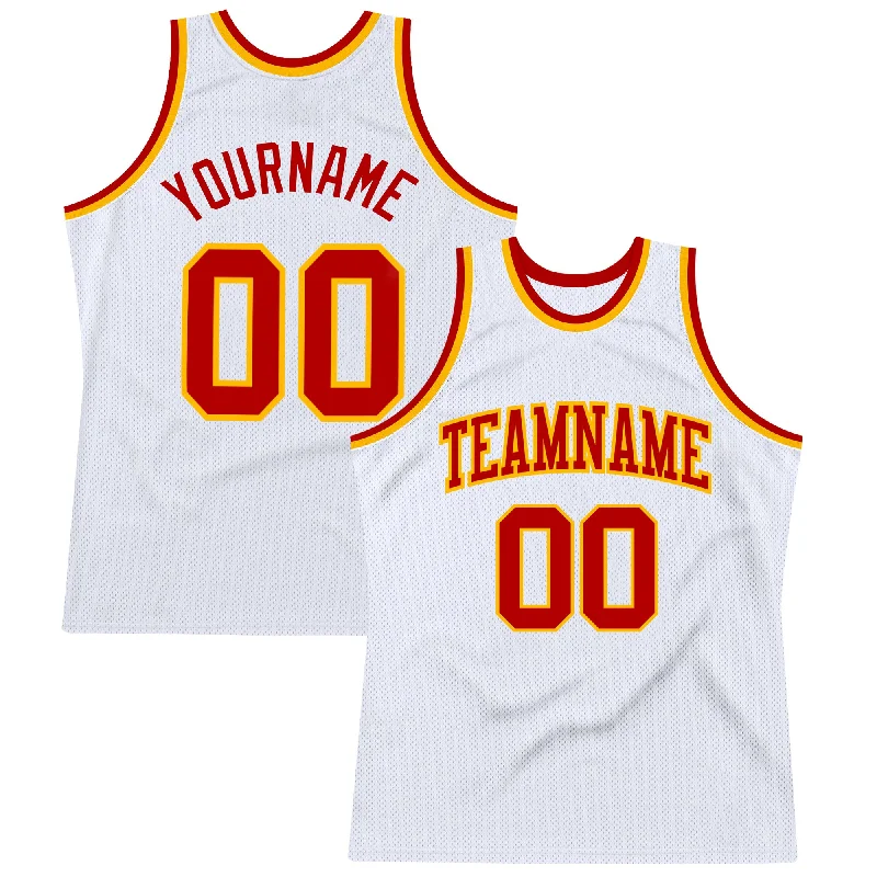 Basketball Jersey With Relaxed Fit-Custom White Red-Gold Authentic Throwback Basketball Jersey