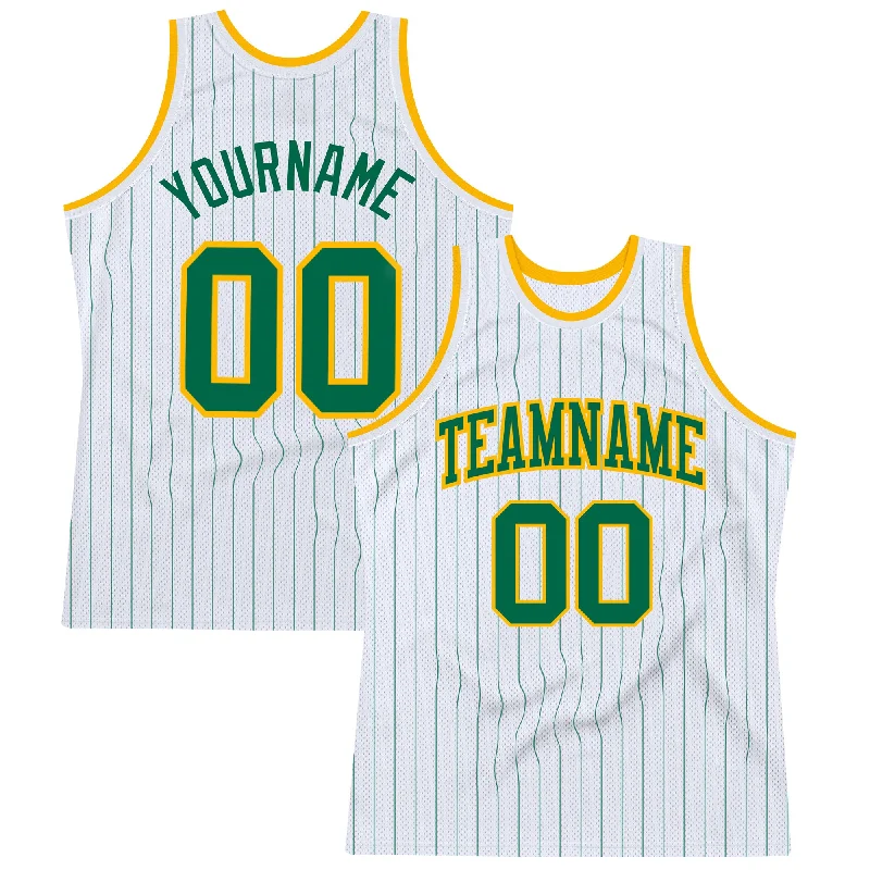 Basketball Jersey For 90s Nostalgia-Custom White Kelly Green Pinstripe Kelly Green-Gold Authentic Basketball Jersey