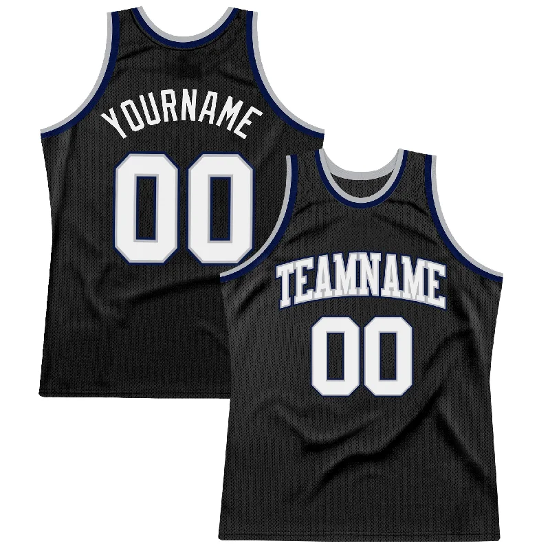 Basketball Jersey For Cold Seasons-Custom Black White Gray-Navy Authentic Throwback Basketball Jersey