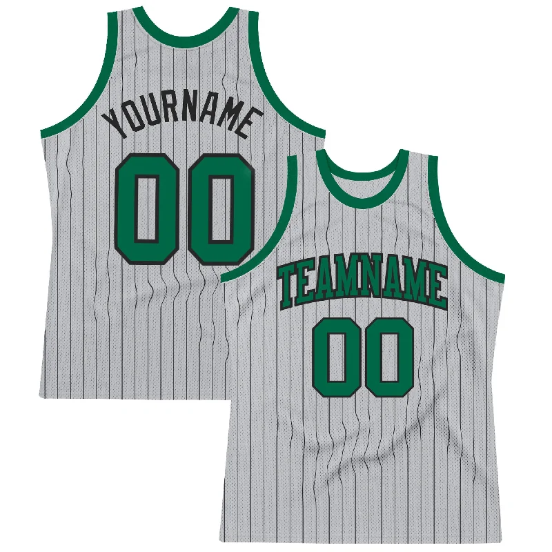 Basketball Jersey For Viral Styles-Custom Gray Black Pinstripe Kelly Green Authentic Basketball Jersey