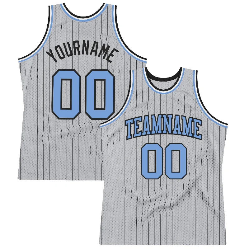 Basketball Jersey For Full Kits-Custom Gray Black Pinstripe Light Blue Authentic Basketball Jersey