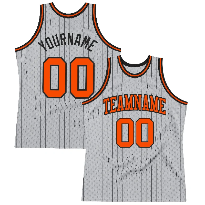 Basketball Jersey With Warranty-Custom Gray Black Pinstripe Orange Authentic Basketball Jersey