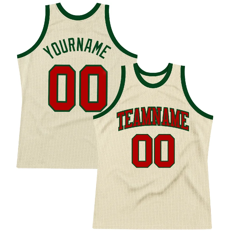 Basketball Jersey With Padded Shoulders-Custom Cream Red-Green Authentic Throwback Basketball Jersey