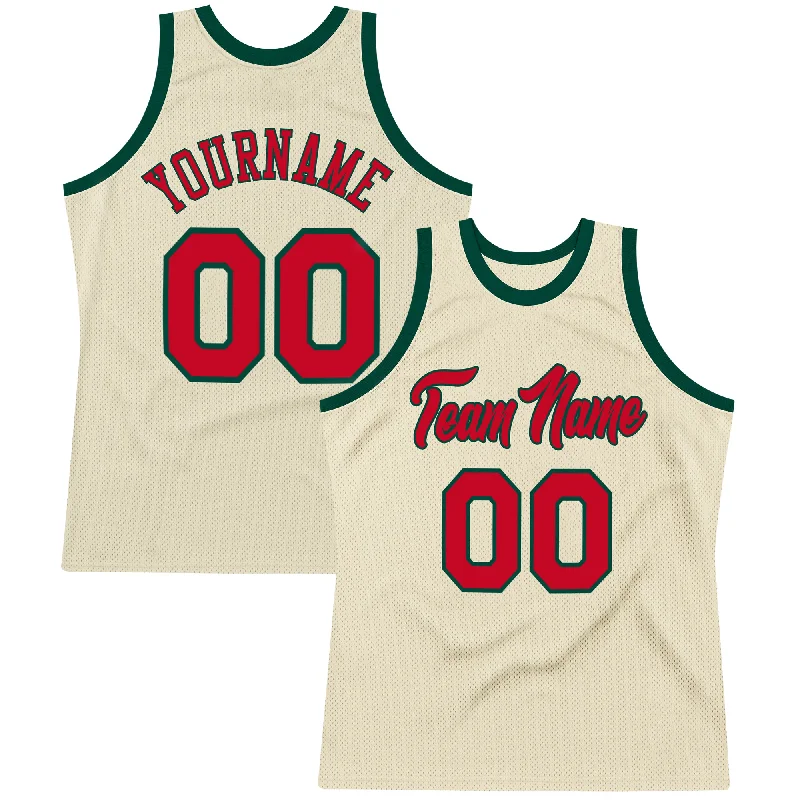 Basketball Jersey With Team Pride-Custom Cream Red-Hunter Green Authentic Throwback Basketball Jersey