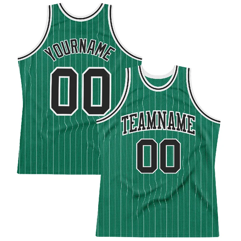 Basketball Jersey With Holiday Deals-Custom Kelly Green White Pinstripe Black Authentic Basketball Jersey