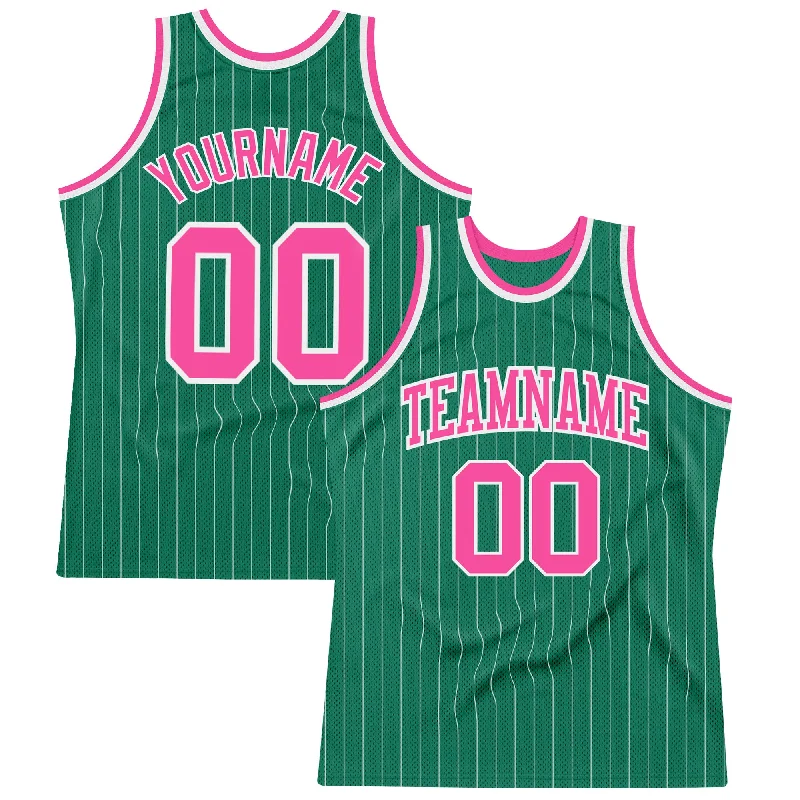 Basketball Jersey With Seasonal Styles-Custom Kelly Green White Pinstripe Pink Authentic Basketball Jersey