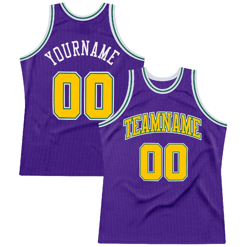 Basketball Jersey For New Releases-Custom Purple Gold-Kelly Green Authentic Throwback Basketball Jersey