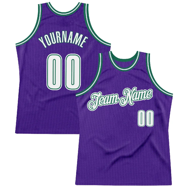 Basketball Jersey For Local Shops-Custom Purple White-Kelly Green Authentic Throwback Basketball Jersey