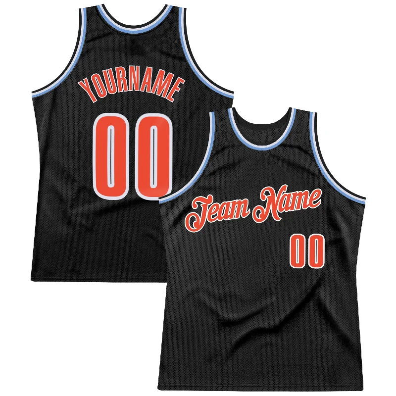 Basketball Jersey For Memorabilia-Custom Black Orange-Light Blue Authentic Throwback Basketball Jersey