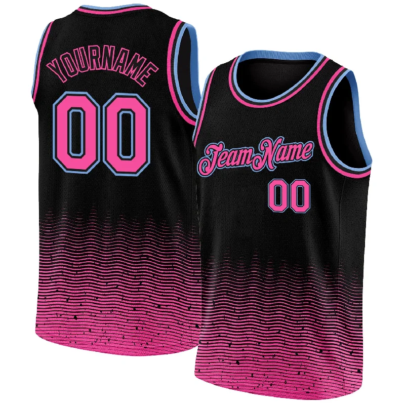 Basketball Jersey For Men-Custom Black Pink-Light Blue Fade Fashion Authentic City Edition Basketball Jersey