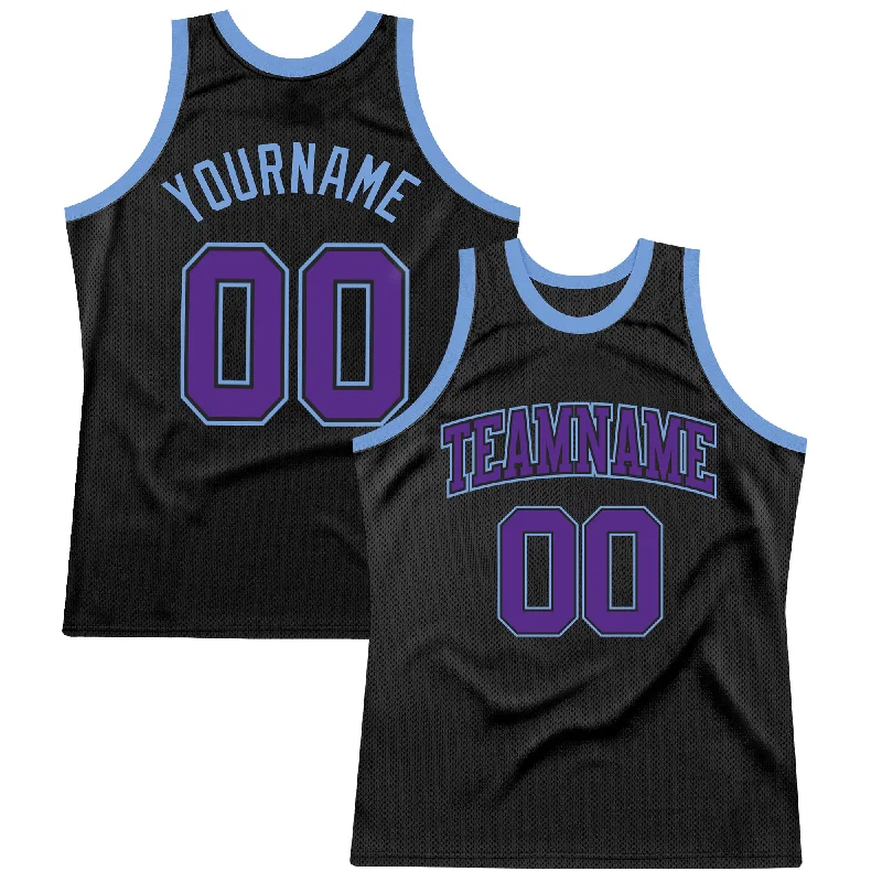 Basketball Jersey For Hardwood Floors-Custom Black Purple-Light Blue Authentic Throwback Basketball Jersey