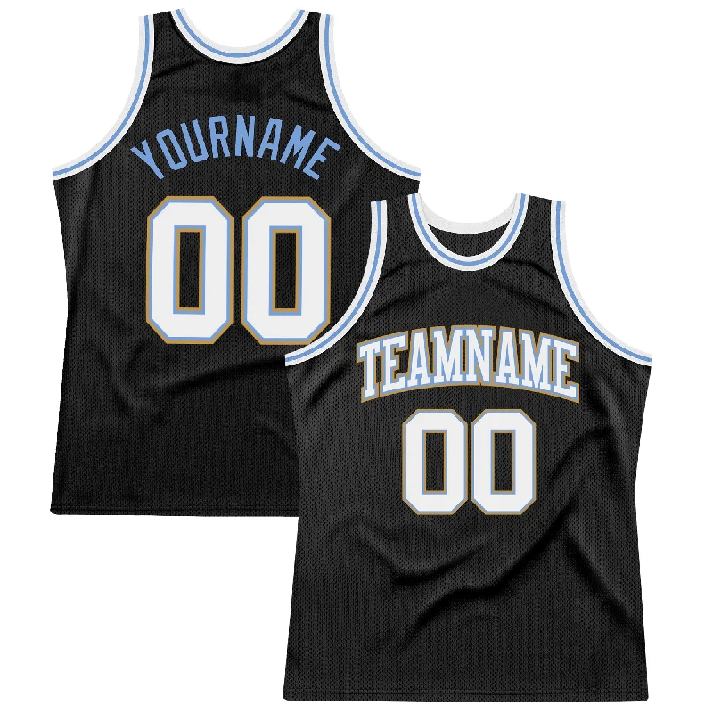 Basketball Jersey With Vintage Designs-Custom Black White Light Blue-Old Gold Authentic Throwback Basketball Jersey