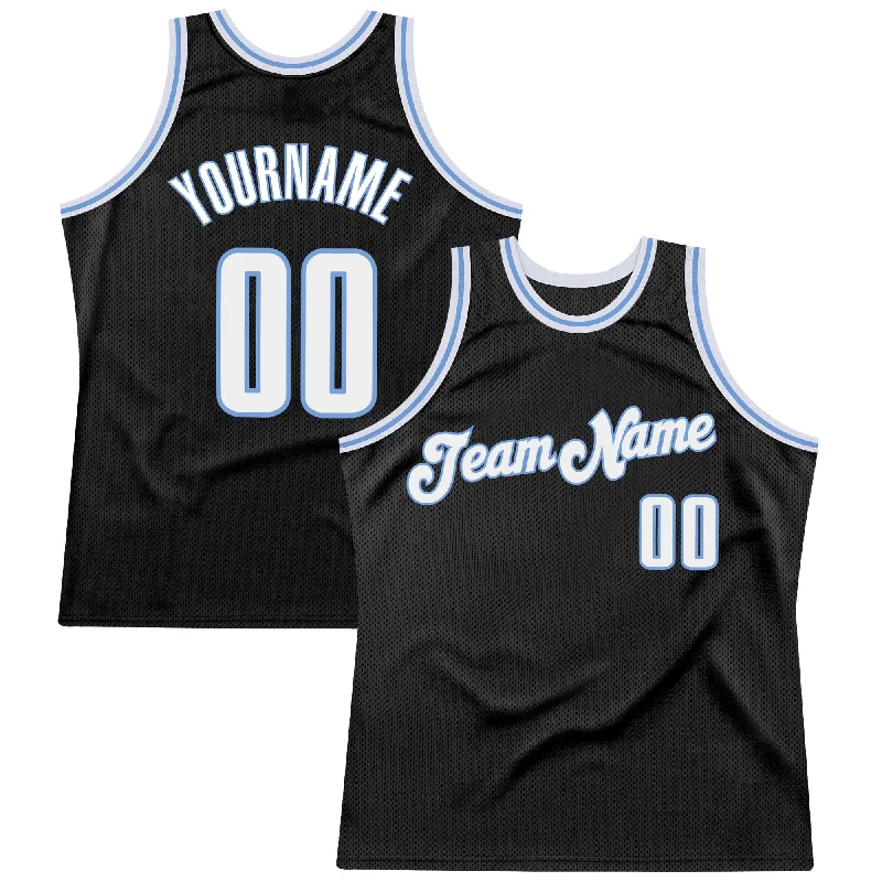 Basketball Jersey For Everyday Supporters-Custom Black White-Light Blue Authentic Throwback Basketball Jersey