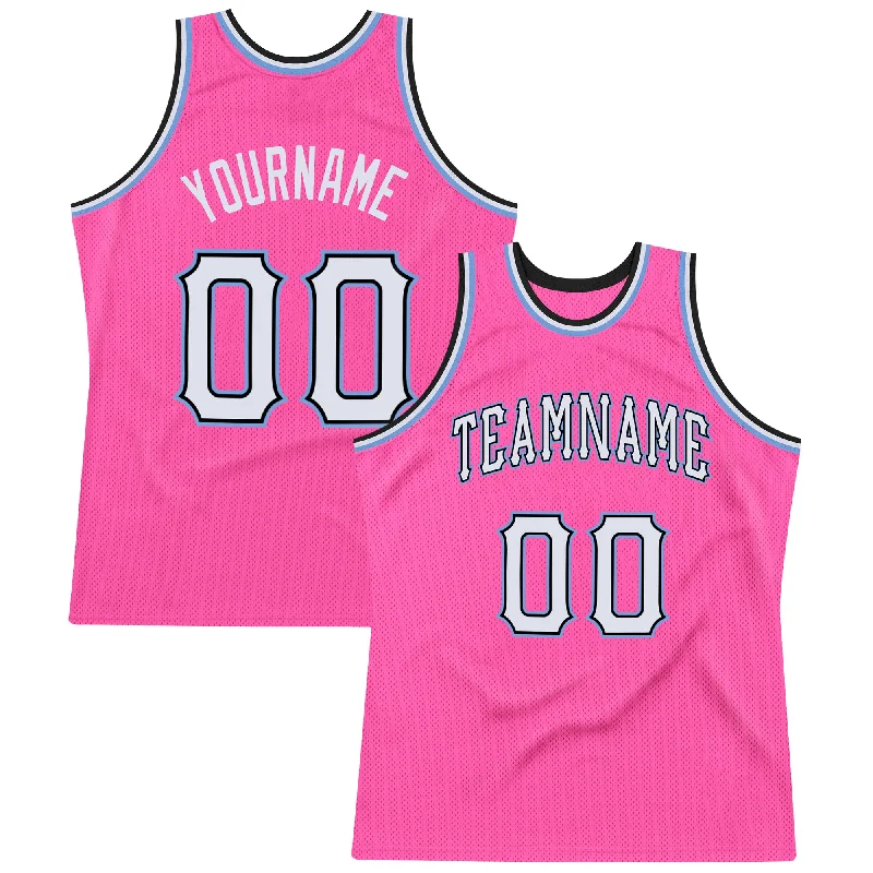 Basketball Jersey For Restock Alerts-Custom Pink White-Light Blue Authentic Throwback Basketball Jersey