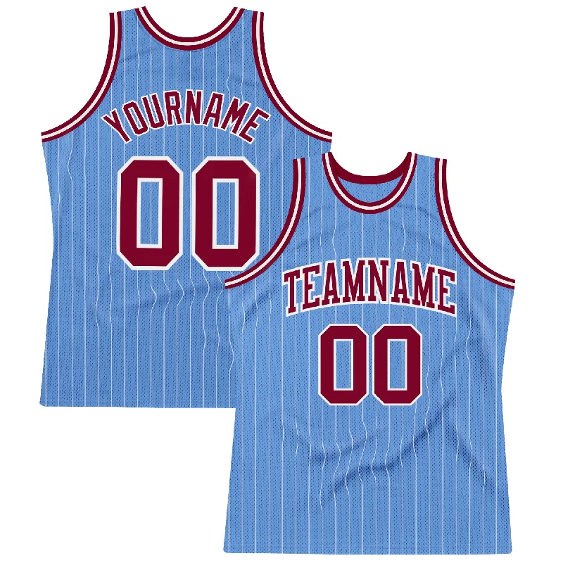 Basketball Jersey For Historical Fans-Custom Light Blue White Pinstripe Maroon Authentic Basketball Jersey