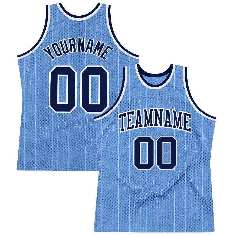 Basketball Jersey For Black Friday-Custom Light Blue White Pinstripe Navy Authentic Basketball Jersey