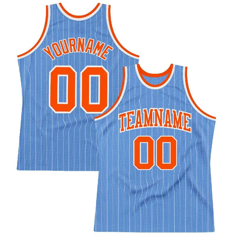 Basketball Jersey With Trending Designs-Custom Light Blue White Pinstripe Orange Authentic Basketball Jersey