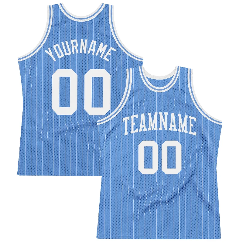 Basketball Jersey For Winter Tournaments-Custom Light Blue White Pinstripe White Authentic Basketball Jersey