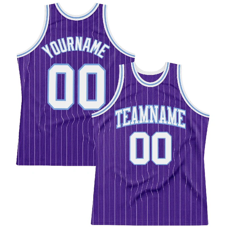 Basketball Jersey For Baby Fans-Custom Purple White Pinstripe White-Light Blue Authentic Basketball Jersey