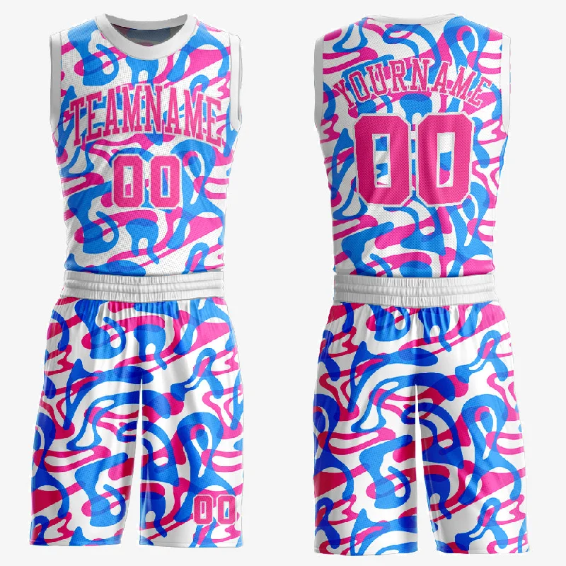 Basketball Jersey For Team Spirit-Custom White Pink-Light Blue Music Festival Round Neck Sublimation Basketball Suit Jersey