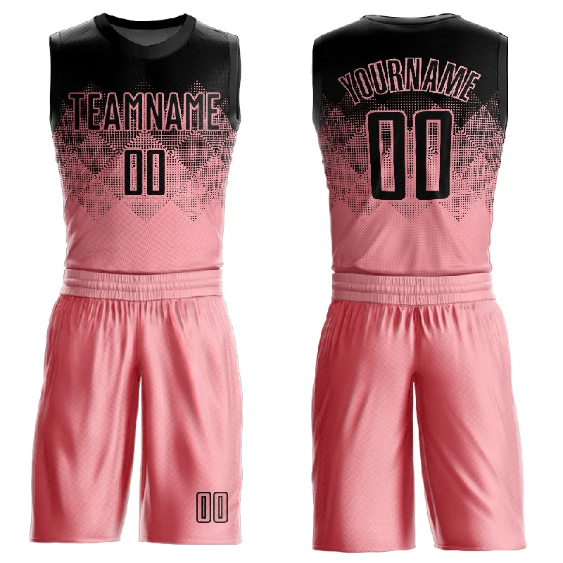 Basketball Jersey For Quick Moves-Custom Medium Pink Black Round Neck Sublimation Basketball Suit Jersey