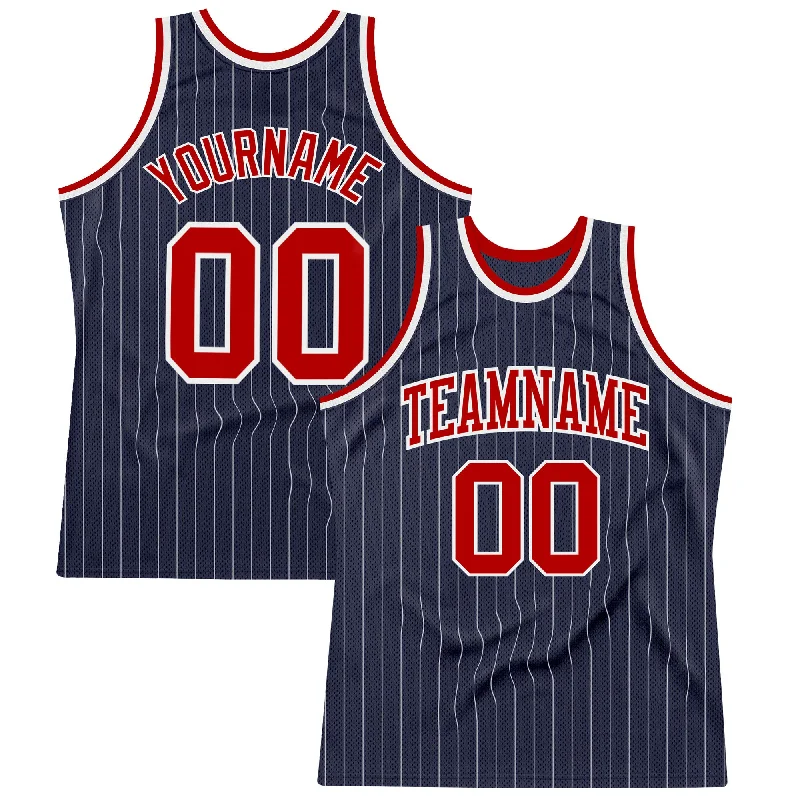 Basketball Jersey With Nike Branding-Custom Navy White Pinstripe Red Authentic Basketball Jersey