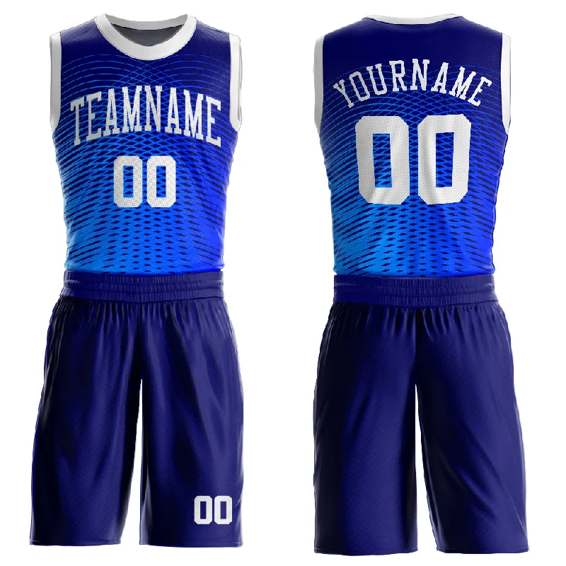 Basketball Jersey With Sleek Design-Custom Royal White-Navy Round Neck Sublimation Basketball Suit Jersey