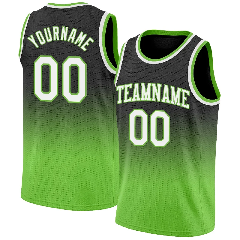 Basketball Jersey For Hall Of Fame-Custom Black White-Neon Green Authentic Fade Fashion Basketball Jersey