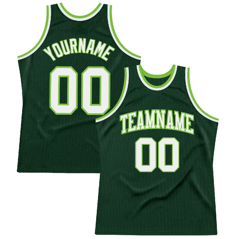 Basketball Jersey With Holiday Deals-Custom Hunter Green White-Neon Green Authentic Throwback Basketball Jersey