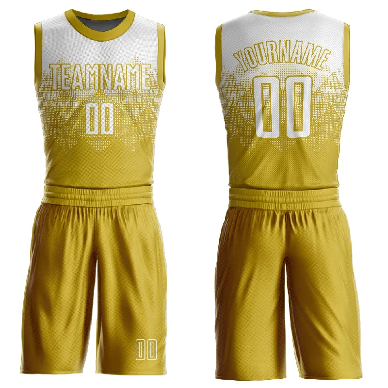 Basketball Jersey For Gift Ideas-Custom Old Gold White Round Neck Sublimation Basketball Suit Jersey